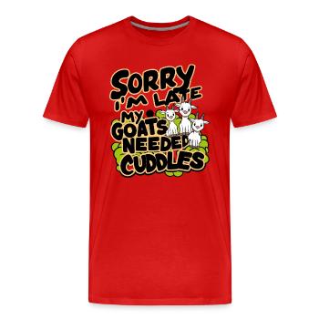 I'm too late, had to cuddle my goats - Men's Premium Organic T-Shirt - red - Front - Damien (186cm)