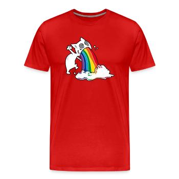Regenbogenkotze Katze - Männer Premium Bio T-Shirt - Rot - Vorne - Damien (186cm)