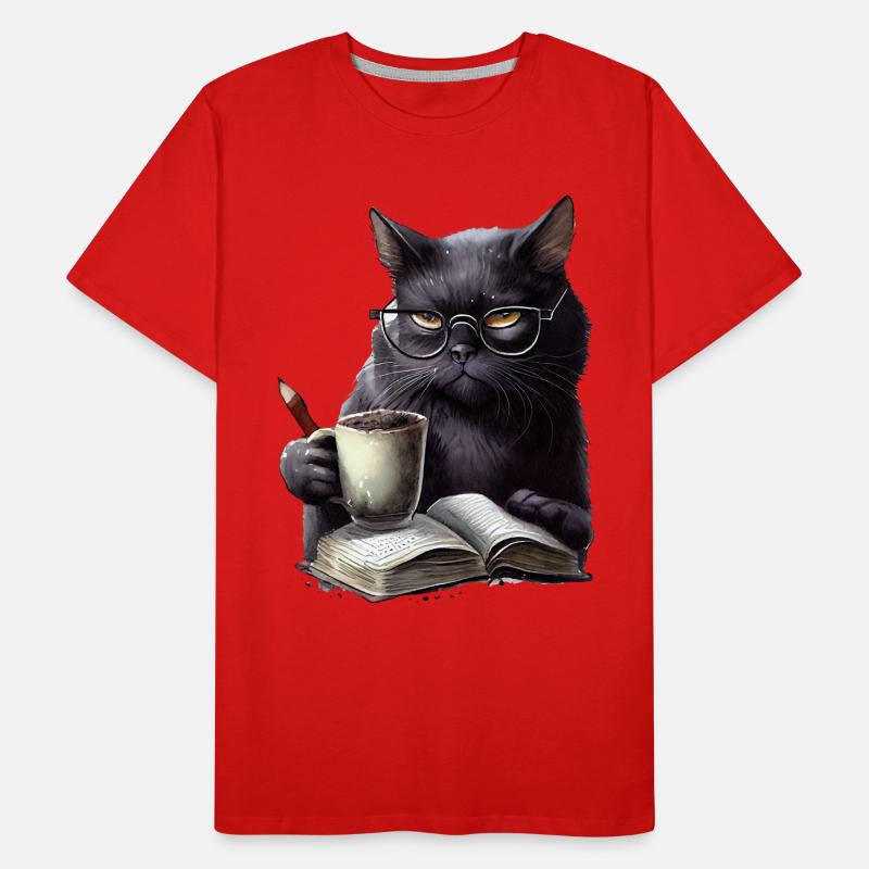 Black cat reading book Men's Premium Organic T-Shirt