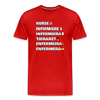 Nurse in 6 different languages - Men's Premium Organic T-Shirt - red - Front - Damien (186cm)