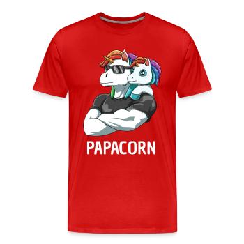 Papacorn Vater Tochter Einhörner - Männer Premium Bio T-Shirt - Rot - Vorne - Damien (186cm)