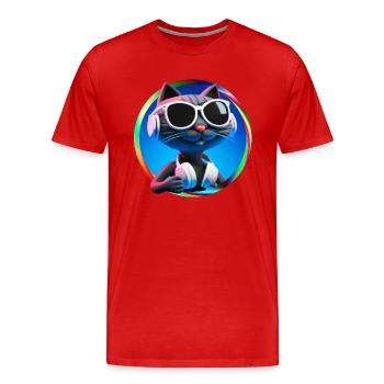 Cat Glasses Turntable DJ Disco Club Headphones - Men's Premium Organic T-Shirt - red - Front - Damien (186cm)