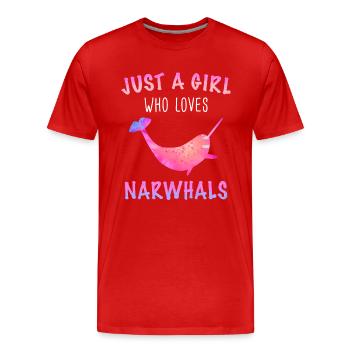 Narval Baleine Océan Narvals Baleines Baleines Baleines - T-shirt bio Premium Homme - rouge - Devant - Damien (186cm)