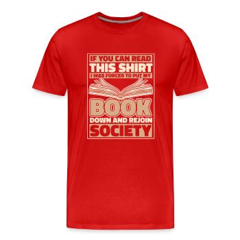 Livres Lire Bibliothèque Bibliothèque Bibliothèque Rat de bibliothèque - T-shirt bio Premium Homme - rouge - Devant - Damien (186cm)
