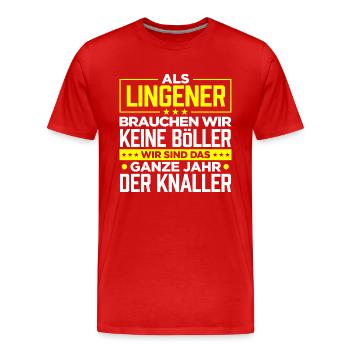 LINGENER - Böller - Männer Premium Bio T-Shirt - Rot - Vorne - Damien (186cm)