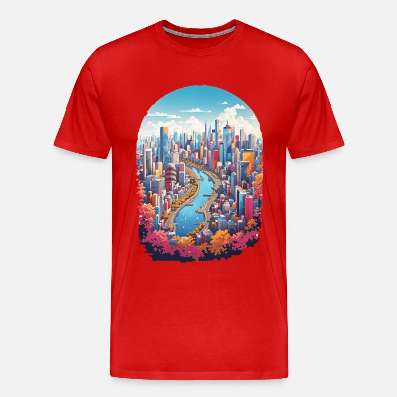 Stadt Landschaft - Männer Premium Bio T-Shirt - Rot