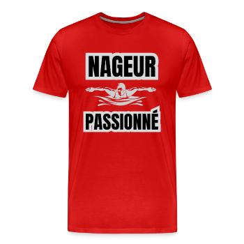 nageur passionné - T-shirt bio Premium Homme - rouge - Devant - Damien (186cm)
