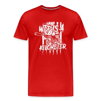 WTF Is A Kilometer Meme Patriotic Joke USA Flag - Männer Premium Bio T-Shirt - Rot - Vorne - Damien (186cm)