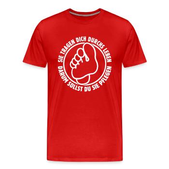 Sie tragen dich durchs Leben - Füße - Spruch - Männer Premium Bio T-Shirt - Rot - Vorne - Damien (186cm)