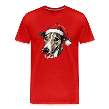 Greyhound Dog Head Christmas Portrait - Men's Premium Organic T-Shirt - red - Front - Damien (186cm)