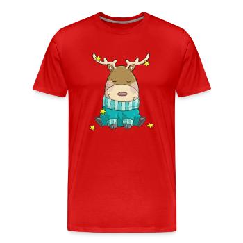 Putziges Weihnachts Rentier Comic - Männer Premium Bio T-Shirt - Rot - Vorne - Damien (186cm)