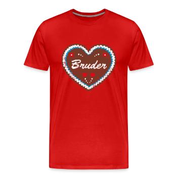 Lebkuchenherz "Bruder" JGA - Männer Premium Bio T-Shirt - Rot - Vorne - Damien (186cm)