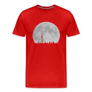 Berlin Skyline vor Mond Fernsehturm Alexanderplatz - Männer Premium Bio T-Shirt - Rot - Vorne - Damien (186cm)