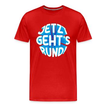 Jetzt gehts rund! 3D - Männer Premium Bio T-Shirt - Rot - Vorne - Damien (186cm)