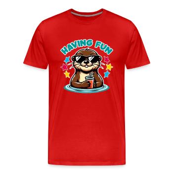 Funny sea otter in sunglasses refreshes himself - Men's Premium Organic T-Shirt - red - Front - Damien (186cm)