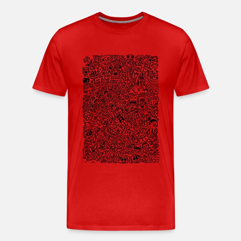 Doodle Paragliders black - Männer Premium Bio T-Shirt - Rot