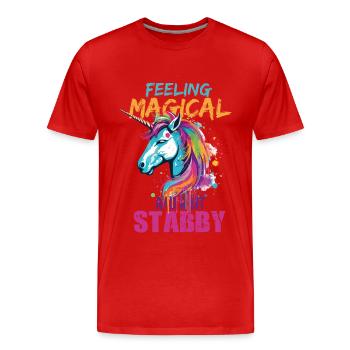 Feeling Magical and a Bit Stabby - Men's Premium Organic T-Shirt - red - Front - Damien (186cm)