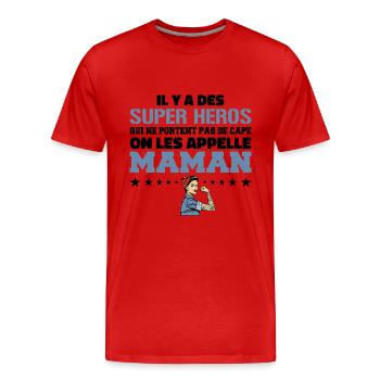 Il Y A Des Super Héros | Cadeau Super Maman - T-shirt bio Premium Homme - rouge - Devant - Damien (186cm)