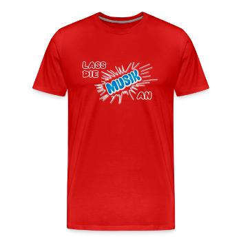 Pow Laissez la musique allumée - bleu sur foncé - T-shirt bio Premium Homme - rouge - Devant - Damien (186cm)