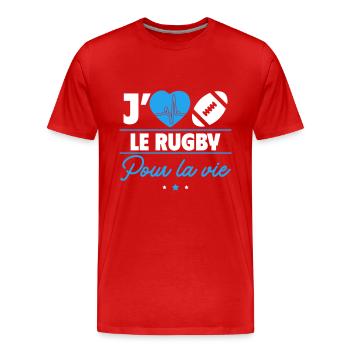 Rugby pour la vie – Passion du terrain - T-shirt bio Premium Homme - rouge - Devant - Damien (186cm)