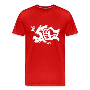 Contre les nazis contre le poing droit - T-shirt bio Premium Homme - rouge - Devant - Damien (186cm)