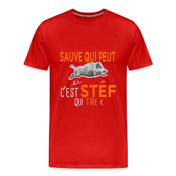 c'est stef qui tire Humour Chasseur stéphane - T-shirt bio Premium Homme - rouge - Devant - Damien (186cm)