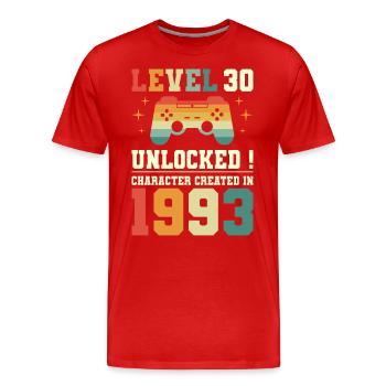 Niveau 30 Anniversaire Gamer 30 Ans - T-shirt bio Premium Homme - rouge - Devant - Damien (186cm)