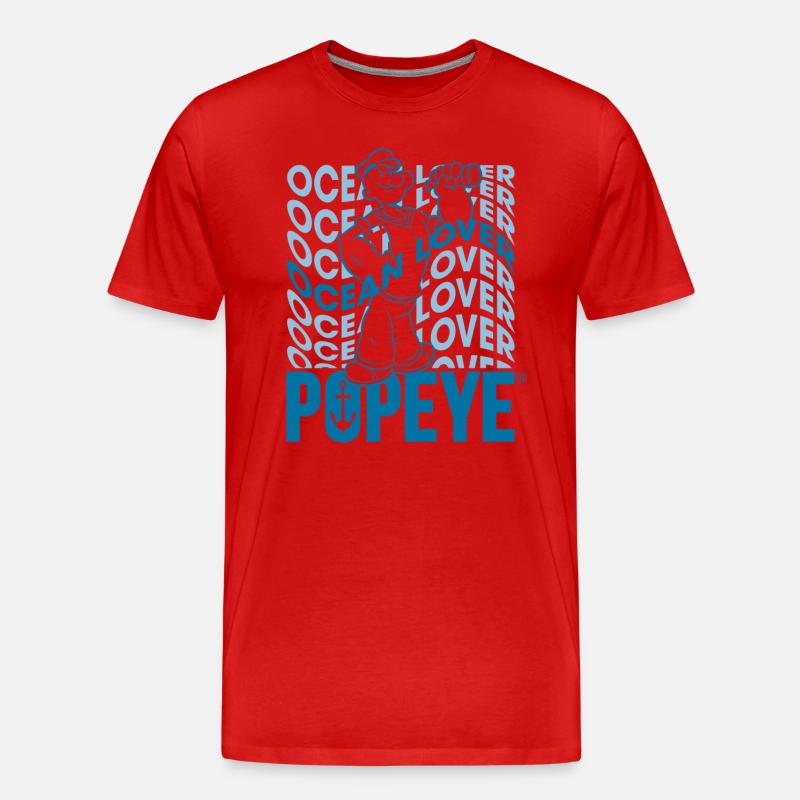 Popeye Wavy Ocean Lover - Männer Premium Bio T-Shirt - Rot