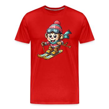 Affe Schimpanse Skifahrer Winterurlaub Design - Männer Premium Bio T-Shirt - Rot - Vorne - Damien (186cm)