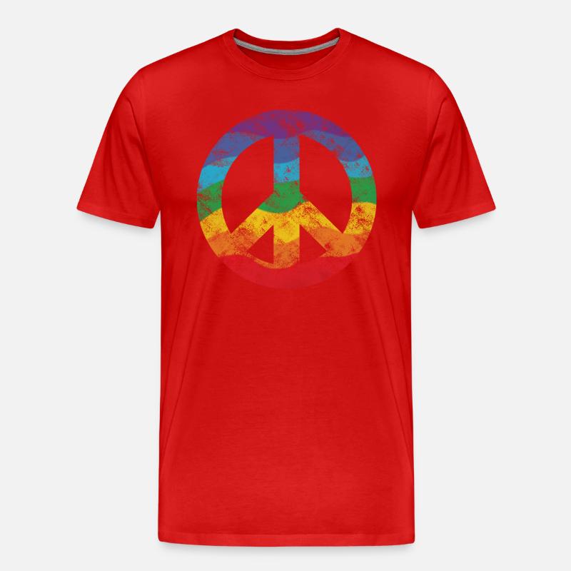 Regenbogen Peacezeichen - Männer Premium Bio T-Shirt - Rot