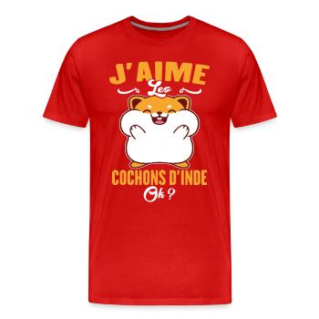 J'aime Les Cochons D'Inde - T-shirt bio Premium Homme - rouge - Devant - Damien (186cm)