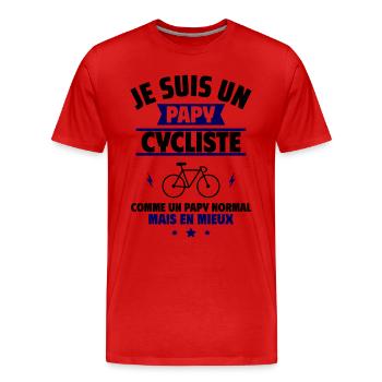 Papy cycliste plus cool, fête des grands-pères - T-shirt bio Premium Homme - rouge - Devant - Damien (186cm)