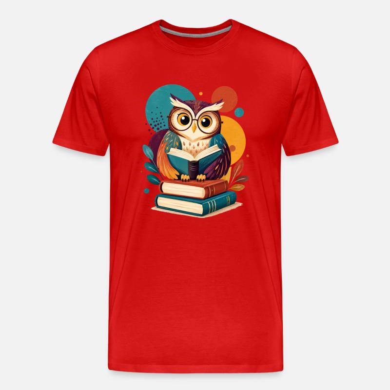 Bunte Leseeule - Männer Premium Bio T-Shirt - Rot