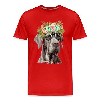Deutsche Dogge mit Blumen - Männer Premium Bio T-Shirt - Rot - Vorne - Damien (186cm)