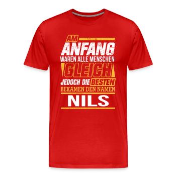 NILS - Die Besten - Männer Premium Bio T-Shirt - Rot - Vorne - Damien (186cm)