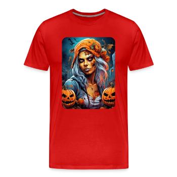 Modèle vierge de femme zombie d’Halloween 1.4 - T-shirt bio Premium Homme - rouge - Devant - Damien (186cm)