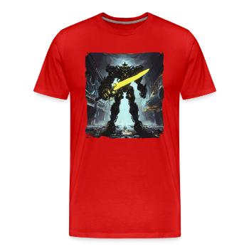 Futuristisch Cyberpunk Mech Warrior Sci Fi Roboter - Männer Premium Bio T-Shirt - Rot - Vorne - Damien (186cm)