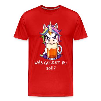 Dictons de bière Licorne Licorne - Que regardez-vous - T-shirt bio Premium Homme - rouge - Devant - Damien (186cm)
