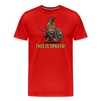 C’est Sparte - Kawaii Spartan Warrior Greek Meme - T-shirt bio Premium Homme - rouge - Devant - Damien (186cm)