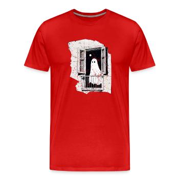Fantôme effrayant dans la fenêtre vintage, Boo, Halloween - T-shirt bio Premium Homme - rouge - Devant - Damien (186cm)