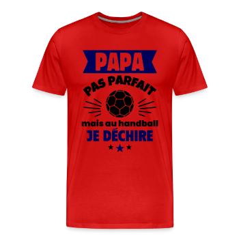 Papa pas parfait, mais au handball je déchire - T-shirt bio Premium Homme - rouge - Devant - Damien (186cm)
