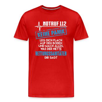 Paramedic, Emergency 112 not panic - Men's Premium Organic T-Shirt - red - Front - Damien (186cm)