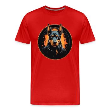 Doberman sur la roue chromatique avec des taches de couleur - T-shirt bio Premium Homme - rouge - Devant - Damien (186cm)