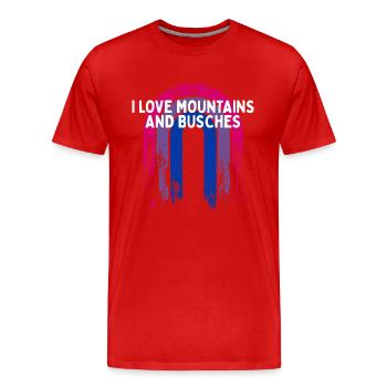 I Love Mountains and Busches Bisexual LGBTQ Bi - Männer Premium Bio T-Shirt - Rot - Vorne - Damien (186cm)