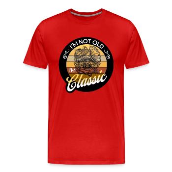 Je ne suis pas vieux, je suis amateur de musique Gramophone classique - T-shirt bio Premium Homme - rouge - Devant - Damien (186cm)
