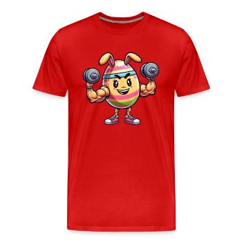 Ostern Ei Osterei Hantel Fitness Body Building - Männer Premium Bio T-Shirt - Rot - Vorne - Damien (186cm)