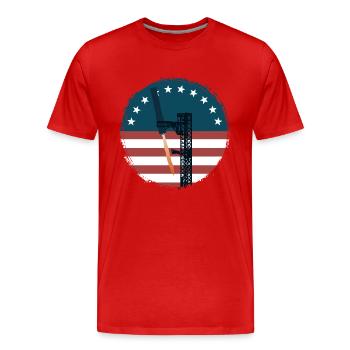 Raumfahrt - Rakete - Greifarme - auffangen - Männer Premium Bio T-Shirt - Rot - Vorne - Damien (186cm)