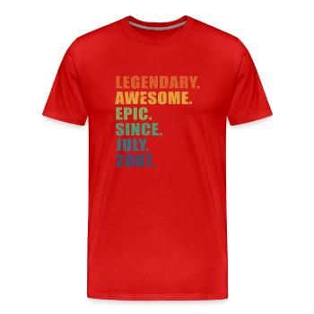 16e anniversaire, juillet 2007, 16e anniversaire - T-shirt bio Premium Homme - rouge - Devant - Damien (186cm)