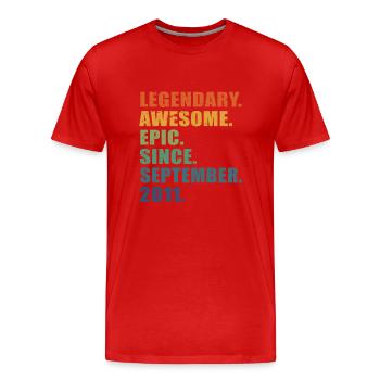 12e anniversaire, septembre 2011, 12e anniversaire - T-shirt bio Premium Homme - rouge - Devant - Damien (186cm)