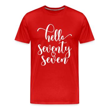 Bonjour Soixante-dix Sept Mignon 77 ans Anniversaire - T-shirt bio Premium Homme - rouge - Devant - Damien (186cm)